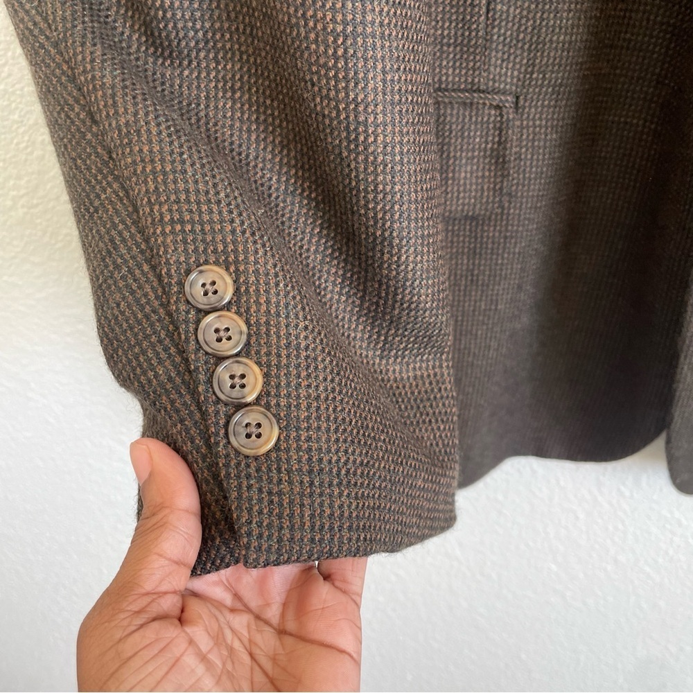 Oscar De La Renta Sport Coat Blazer Jacket Mens 46L Brown Wool Houndstooth Tweed - Picture 10 of 11